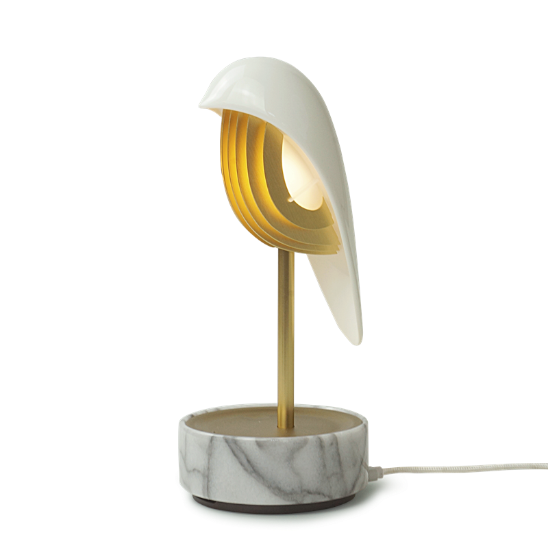 Bordslampa Chirp vit/guld    med väckarklocka